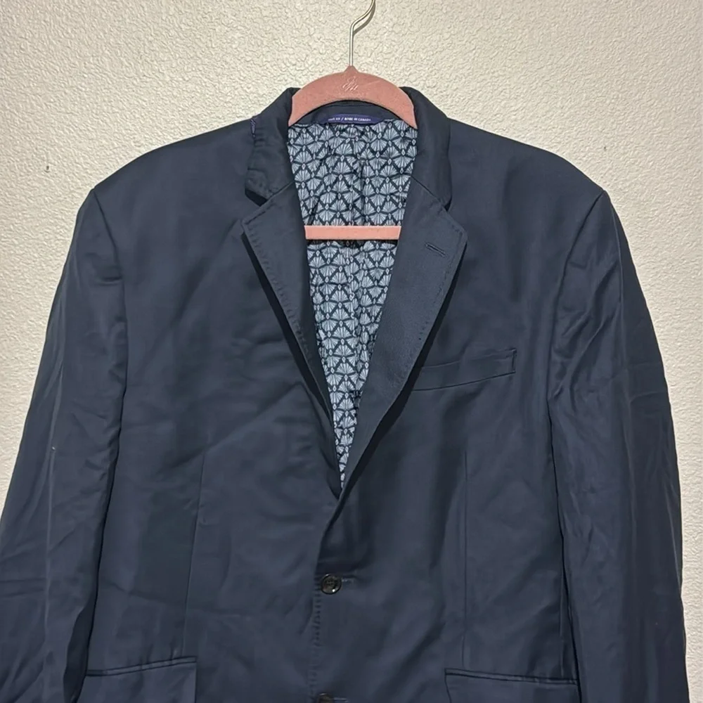 Ted Baker Men's Navy and Blue Tailored 100% Wool Mock Neck Blazer Classic Formal
